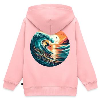 Surfeur au coucher du soleil - Sweat Premium à capuche zippé enfant bio - rose - Dos - AI Model Kid Female (0cm)