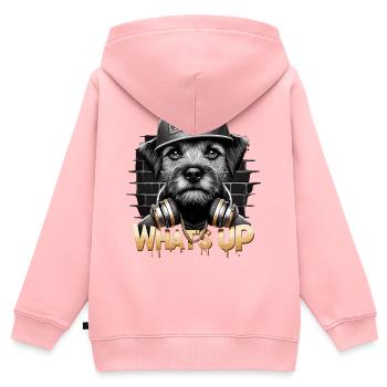 Border Terrier Was geht ab Kopfhörer Geschenk - Kinder Premium Organic Zip Hoodie - Rosa - Hinten - AI Model Kid Female (0cm)