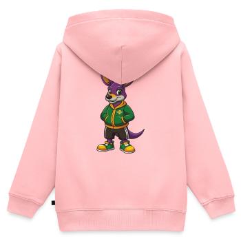 Kangourou drôle Kawaii dessin animé Personnage Clipart - Sweat Premium à capuche zippé enfant bio - rose - Dos - AI Model Kid Female (0cm)