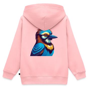 Jay Bird Coloré Kawaii Dessin Animé Personnage Clipart - Sweat Premium à capuche zippé enfant bio - rose - Dos - AI Model Kid Female (0cm)