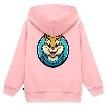 Chipmunk Coloré Kawaii Dessin Animé Personnage Clipart - Sweat Premium à capuche zippé enfant bio - rose - Dos - AI Model Kid Female (0cm)