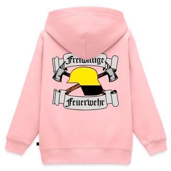 Emblème de la brigade des pompiers volontaires - Sweat Premium à capuche zippé enfant bio - rose - Dos - AI Model Kid Female (0cm)