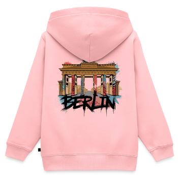 Style urbain de Berlin – Porte de Brandebourg - Sweat Premium à capuche zippé enfant bio - rose - Dos - AI Model Kid Female (0cm)