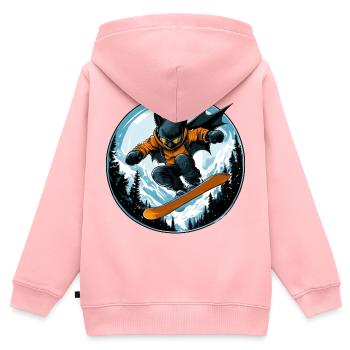 Chauve-souris Snowboarder - Sweat Premium à capuche zippé enfant bio - rose - Dos - AI Model Kid Female (0cm)