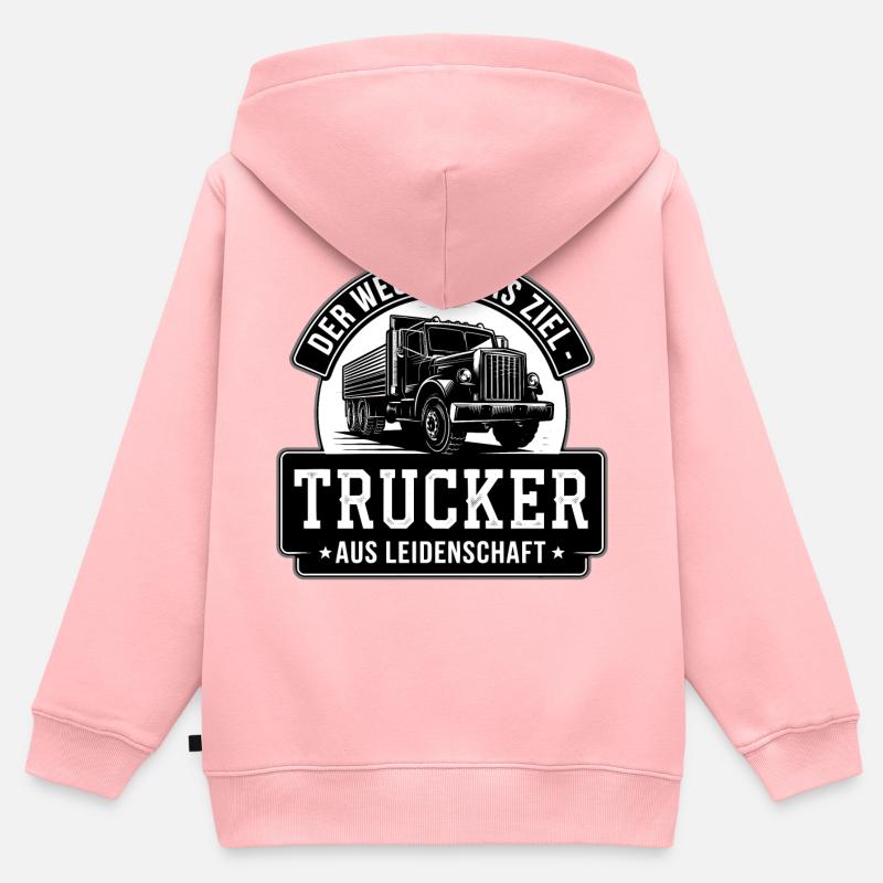 Trucker Passion - Le voyage est l’objectif - Sweat Premium à capuche zippé enfant bio - rose