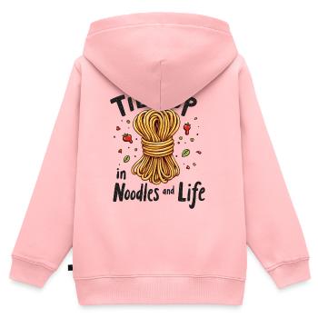 Lié aux nouilles et à la vie - Sweat Premium à capuche zippé enfant bio - rose - Dos - AI Model Kid Female (0cm)