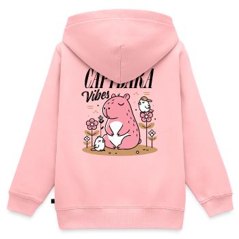 Capybara détendu avec des amis - Sweat Premium à capuche zippé enfant bio - rose - Dos - AI Model Kid Female (0cm)
