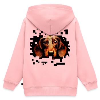 Teckel à poil dur pixelart - Sweat Premium à capuche zippé enfant bio - rose - Dos - AI Model Kid Female (0cm)