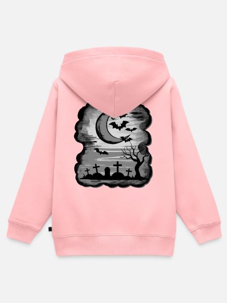 monochrom Mondnacht über Gräber – Fledermaus-Szene - Kinder Premium Organic Zip Hoodie - Rosa