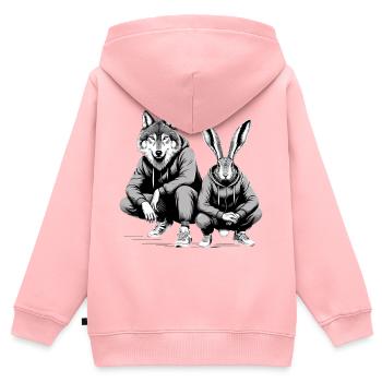 Squat slave Squat russe Lièvre et loup Cadeau - Sweat Premium à capuche zippé enfant bio - rose - Dos - AI Model Kid Female (0cm)