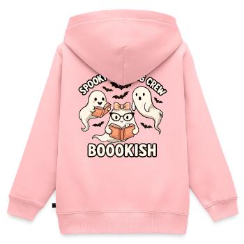 Squad de Lecteurs Fantomatiques - Sweat Premium à capuche zippé enfant bio - rose - Dos - AI Model Kid Female (0cm)