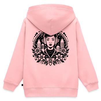 Silence calme et mélancolique – femme, écouteurs, pose - Sweat Premium à capuche zippé enfant bio - rose - Dos - AI Model Kid Female (0cm)