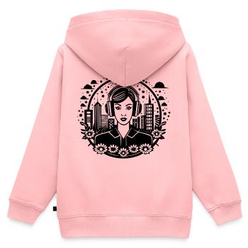 Streetwear, Popkultur, Subkultur – Frau, Kopfhörer - Kinder Premium Organic Zip Hoodie - Rosa - Hinten - AI Model Kid Female (0cm)