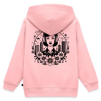 frau gesicht – frau, kopfhörer, skyline, platz - Kinder Premium Organic Zip Hoodie - Rosa - Hinten - AI Model Kid Female (0cm)