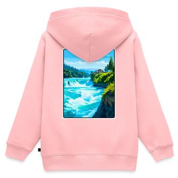 Affichage de voyage aux chutes du Rhin, Suisse Paysage urbain - Sweat Premium à capuche zippé enfant bio - rose - Dos - AI Model Kid Female (0cm)