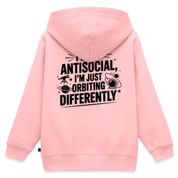 Pas antisocial, mais en orbite différemment - Sweat Premium à capuche zippé enfant bio - rose - Dos - AI Model Kid Female (0cm)