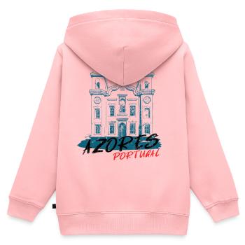 Église typique en bleu, Açores Portugal - Sweat Premium à capuche zippé enfant bio - rose - Dos - AI Model Kid Female (0cm)
