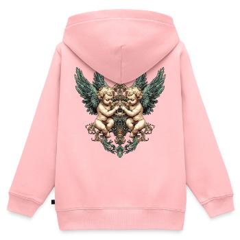 Zwillings-Cherub-Flügel verziertes Herzwappen - Kinder Premium Organic Zip Hoodie - Rosa - Hinten - AI Model Kid Female (0cm)