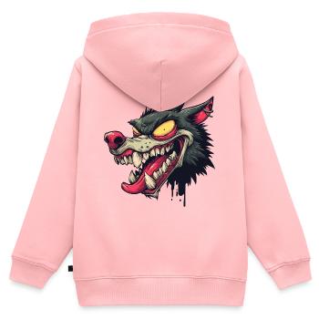 Graffiti féroce tête de loup - Sweat Premium à capuche zippé enfant bio - rose - Dos - AI Model Kid Female (0cm)