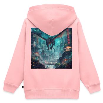 Neon Drache über Megacity - Kinder Premium Organic Zip Hoodie - Rosa - Hinten - AI Model Kid Female (0cm)