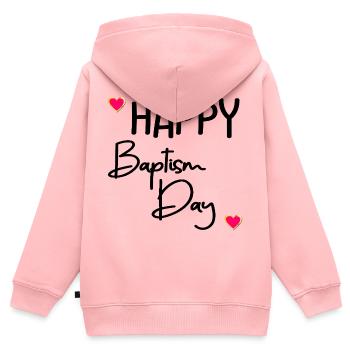 Joyeux jour du baptême - Sweat Premium à capuche zippé enfant bio - rose - Dos - AI Model Kid Female (0cm)
