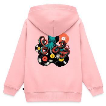 Mix vinyle Octopus - Sweat Premium à capuche zippé enfant bio - rose - Dos - AI Model Kid Female (0cm)