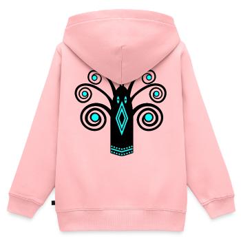 Graphique d’oiseaux - Sweat Premium à capuche zippé enfant bio - rose - Dos - AI Model Kid Female (0cm)