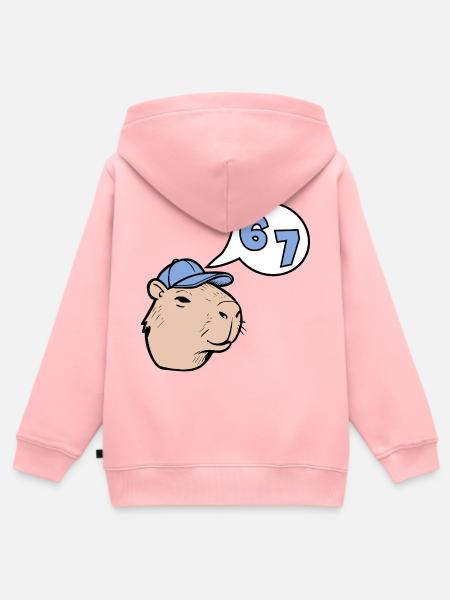 Capybara Six Seven – Antwort 67 - Kinder Premium Organic Zip Hoodie - Rosa