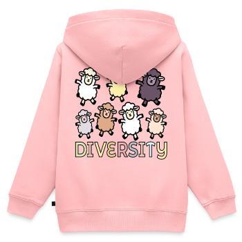 Diversité : Inclusion des moutons - Sweat Premium à capuche zippé enfant bio - rose - Dos - AI Model Kid Female (0cm)