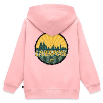 Écusson vintage du Liverpool Skyline Liver Building - Sweat Premium à capuche zippé enfant bio - rose - Dos - AI Model Kid Female (0cm)
