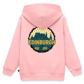 Edinburgh Castle City Skyline Vintage-Abzeichen - Kinder Premium Organic Zip Hoodie - Rosa - Hinten - AI Model Kid Female (0cm)