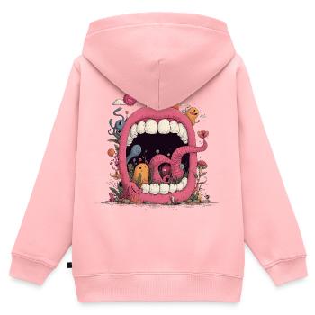 Pinke Mundwelt mit Kreaturen - Kinder Premium Organic Zip Hoodie - Rosa - Hinten - AI Model Kid Female (0cm)