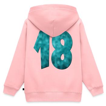 Numéro Dix-Huit - 18e anniversaire - Sweat Premium à capuche zippé enfant bio - rose - Dos - AI Model Kid Female (0cm)