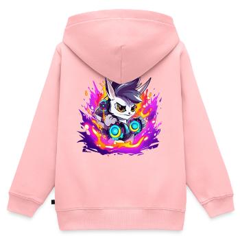 Neon DJ Häschen mit Flammenfarben - Kinder Premium Organic Zip Hoodie - Rosa - Hinten - AI Model Kid Female (0cm)