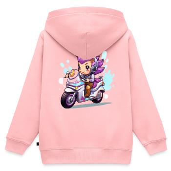 Chibi Motorradheldin - Kinder Premium Organic Zip Hoodie - Rosa - Hinten - AI Model Kid Female (0cm)