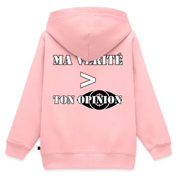  MA VÉRITÉ > TON OPINION - Sweat Premium à capuche zippé enfant bio - rose - Dos - AI Model Kid Female (0cm)