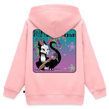 Attention : Artiste freelance running - Sweat Premium à capuche zippé enfant bio - rose - Dos - AI Model Kid Female (0cm)