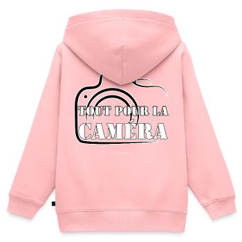 TOUT POUR LA CAMÉRA. - Sweat Premium à capuche zippé enfant bio - rose - Dos - AI Model Kid Female (0cm)