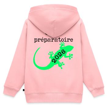 Cours Préparatoire 2026 École - Sweat Premium à capuche zippé enfant bio - rose - Dos - AI Model Kid Female (0cm)