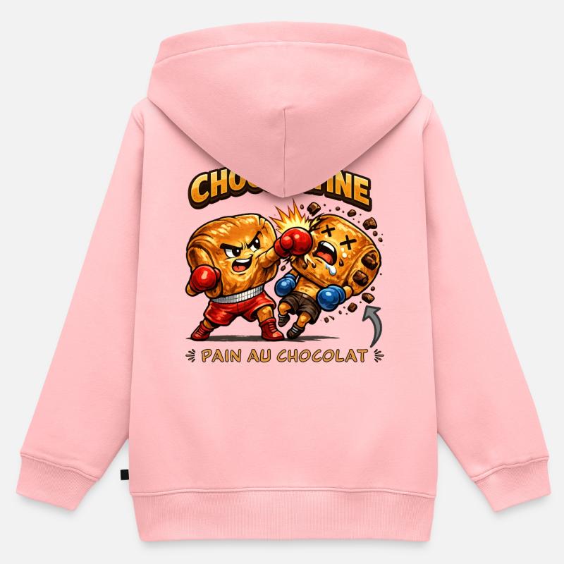 Chocolatine boxe - Sweat Premium à capuche zippé enfant bio - rose
