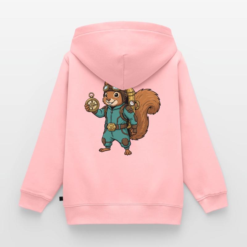 Squirrel Steampunk Aviator Jetpack Compass Kids Premium Organic Zip-up Hoodie