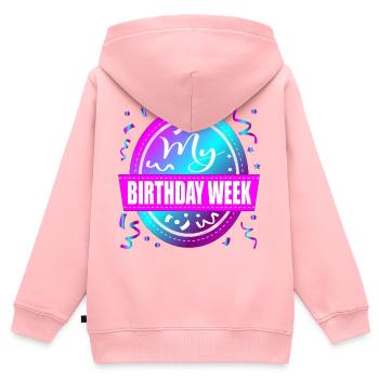 Célébration de ma semaine d’anniversaire - Sweat Premium à capuche zippé enfant bio - rose - Dos - AI Model Kid Female (0cm)