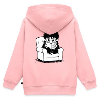 Aufkleberkind liest gemütliche Sessel Schwarz-Weiß - Kinder Premium Organic Zip Hoodie - Rosa - Hinten - AI Model Kid Female (0cm)