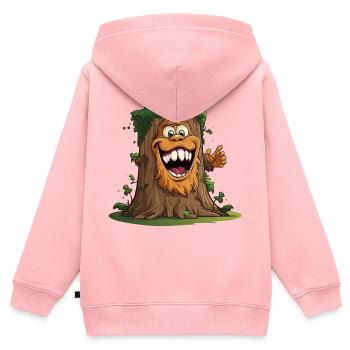 Baumriese mit breitem Grinsen - Kinder Premium Organic Zip Hoodie - Rosa - Hinten - AI Model Kid Female (0cm)