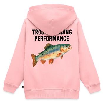 Aquarelle de truite : Performance de la truite debout - Sweat Premium à capuche zippé enfant bio - rose - Dos - AI Model Kid Female (0cm)