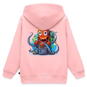 Reise-Oktopus mit Weltkugel - Kinder Premium Organic Zip Hoodie - Rosa - Hinten - AI Model Kid Female (0cm)