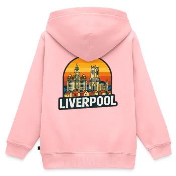 Design rétro de coucher de soleil de Liverpool Skyline vintage - Sweat Premium à capuche zippé enfant bio - rose - Dos - AI Model Kid Female (0cm)