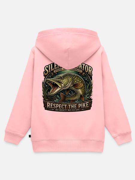 Silent Predator – Aggressives Hechtfang-Design - Kinder Premium Organic Zip Hoodie - Rosa