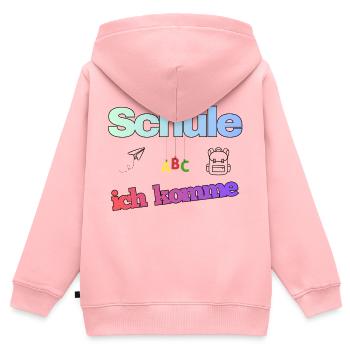 Schule ich komme - Erstklässler - Kinder Premium Organic Zip Hoodie - Rosa - Hinten - AI Model Kid Female (0cm)
