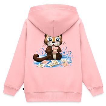 Loutre avec cartes de recettes culinaires - Sweat Premium à capuche zippé enfant bio - rose - Dos - AI Model Kid Female (0cm)